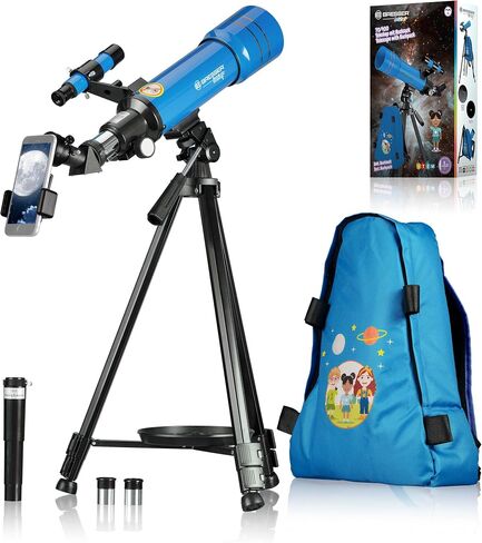 Bresser Junior Children's Telescope 70/400 Lens Telescope for Children from 8 Years, Astronomy Beginners, Telescope with Backpack, Accessories & Smartphone Holder, Night Sky Observation, Blue in Kuwait