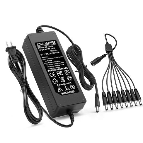 Replacement MAREISA 12V 5A Power Supply for Lorex, Samsung, Q-See, Night Owls, Swann, Annke, and Other Security Cameras and CCTV DVR Systems Security Camera Power Adapter【with 8-Way Splitter Cable】 in Kuwait