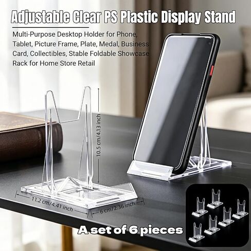 Clear PS Acrylic Adjustable Display Stand for Phone Plate Frame, 6 Pack in Saudi Arabia