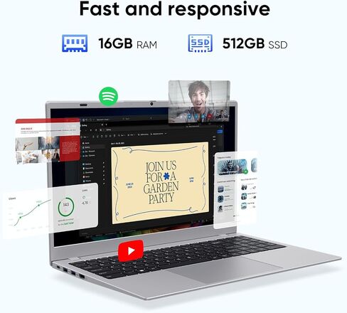 Silver 15.6" FHD IPS Laptop Computer 16GB RAM 512GB SSD in Saudi Arabia