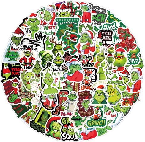 105pcs Cartoon Christmas Grinches Popular Stickers for Kids, Children's Grinche Sticker for Water Bottle,Laptop,Waterproof Vinyl Decals for Teens Girls Boys in Kuwait