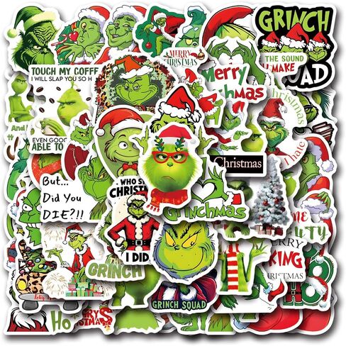 105pcs Cartoon Christmas Grinches Popular Stickers for Kids, Children's Grinche Sticker for Water Bottle,Laptop,Waterproof Vinyl Decals for Teens Girls Boys in Kuwait