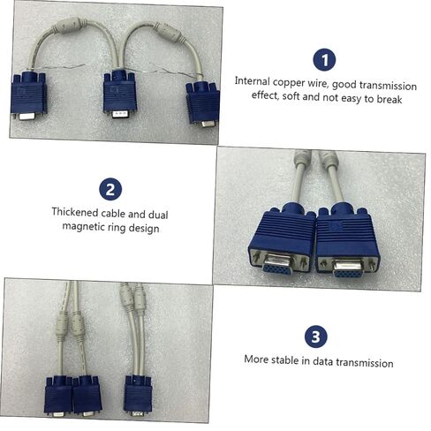 Uonlytech 2PCS Vga Male to Dual Female Adapter Cable Video Splitter Converter for Monitor Screen Mirroring Stable Transmission with Internal Copper Wire Compact Lightweight Design in Kuwait
