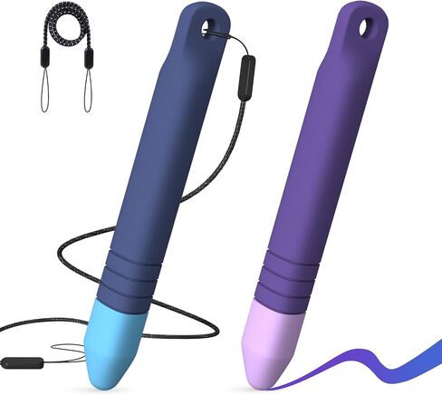 Kid-Friendly Stylus Pens for Touch Screens with Tethers - Mixoo Anti-Rolling Tablet Stylus 2 Pack for Kids, Compatible with iPad, iPhone, Tablets, Kindle and All Touch Screen Devices (Blue+Purple) in Kuwait