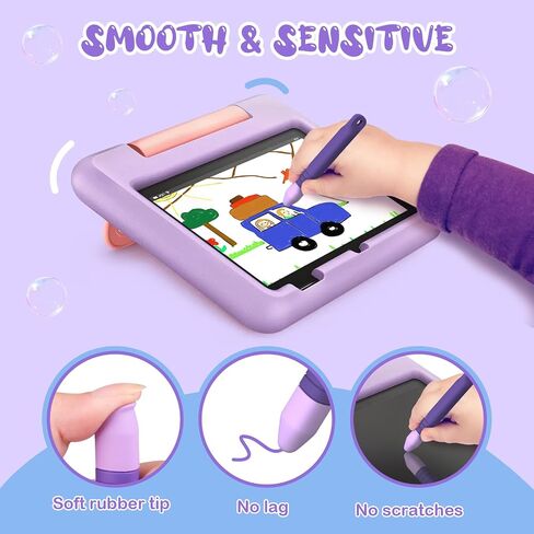 Kid-Friendly Stylus Pens for Touch Screens with Tethers - Mixoo Anti-Rolling Tablet Stylus 2 Pack for Kids, Compatible with iPad, iPhone, Tablets, Kindle and All Touch Screen Devices (Blue+Purple) in Kuwait