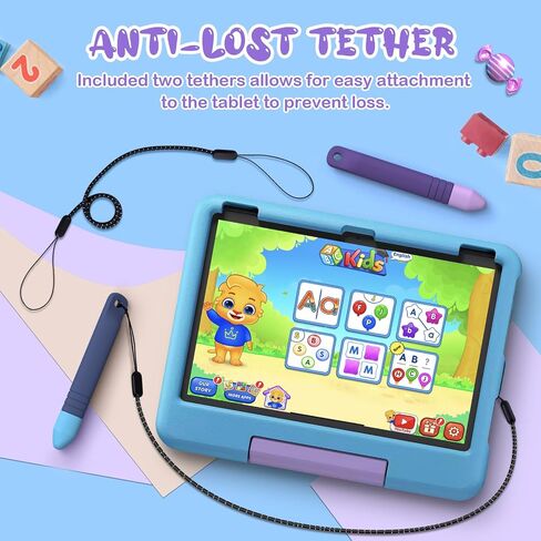 Kid-Friendly Stylus Pens for Touch Screens with Tethers - Mixoo Anti-Rolling Tablet Stylus 2 Pack for Kids, Compatible with iPad, iPhone, Tablets, Kindle and All Touch Screen Devices (Blue+Purple) in Kuwait