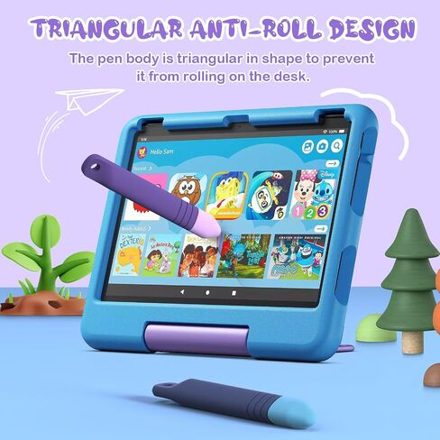 Kid-Friendly Stylus Pens for Touch Screens with Tethers - Mixoo Anti-Rolling Tablet Stylus 2 Pack for Kids, Compatible with iPad, iPhone, Tablets, Kindle and All Touch Screen Devices (Blue+Purple) in Kuwait