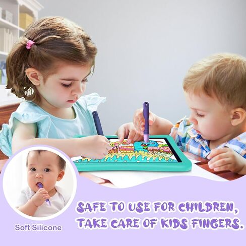 Kid-Friendly Stylus Pens for Touch Screens with Tethers - Mixoo Anti-Rolling Tablet Stylus 2 Pack for Kids, Compatible with iPad, iPhone, Tablets, Kindle and All Touch Screen Devices (Blue+Purple) in Kuwait