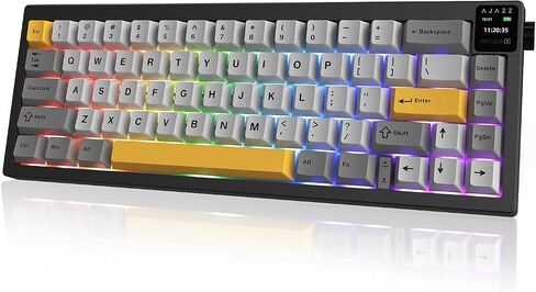 AJAZZ AK650 65% Layout Hot Swappable Gaming Mechanical Keyboard, 0.85" TFT Color Display|Knob | Wired | Wireless 2.4G (Flying Fish Black Yellow) in Kuwait