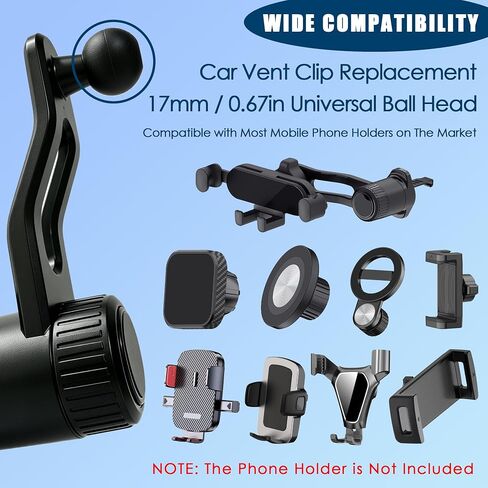 Universal Air Vent Clip for Car Mount [2 PACK] [Adjustable 360° Rotatable] [No-Blocking] Car Vent Clip Replacement with Swing Arm&Metal Hook&17mm Joint Ball for Most Car Phone Holder (Upgraded) in Kuwait