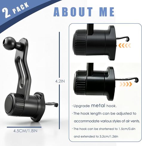 Universal Air Vent Clip for Car Mount [2 PACK] [Adjustable 360° Rotatable] [No-Blocking] Car Vent Clip Replacement with Swing Arm&Metal Hook&17mm Joint Ball for Most Car Phone Holder (Upgraded) in Kuwait