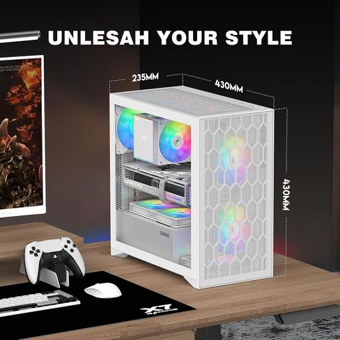 SAMA V Mesh Mid Tower PC Case - High Airflow PC Gaming Case Mesh Front Panel & Tempered Glass Side Panel, 3x140mm ARGB PWM Fans Pre-Installed, Supports ATX/M-ATX/ITX - White in Kuwait