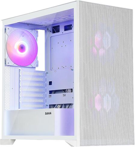 SAMA V Mesh Mid Tower PC Case - High Airflow PC Gaming Case Mesh Front Panel & Tempered Glass Side Panel, 3x140mm ARGB PWM Fans Pre-Installed, Supports ATX/M-ATX/ITX - White in Kuwait