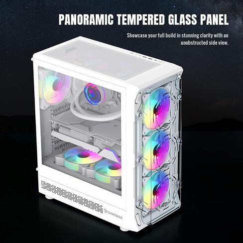 GAMEMAX Mid-Tower Gaming PC Case with Tempered Glass Side Panel and Flexible Storage, ATX/M-ATX/ITX Support, 7 Expansion Slots, Up to 330mm GPU, Pre-Installed 6 ARGB Fans (Starlight 2 AW) in Kuwait