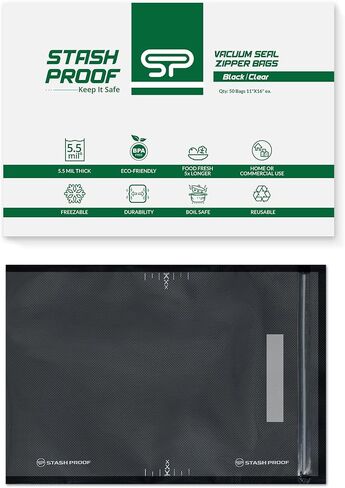 Vacuum Seal Bags 11" x 16" (50 Count) 5.5 Mil (Black & Clear) Precut BPA Free, Heavy-Duty Commercial Grade Sealer Bags, Food Saver, Sous Vide, Meal Prep, Freezer Kitchen Storage, Bulk Meat Packaging in Kuwait