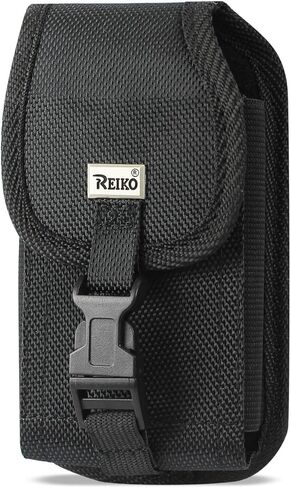 Reiko Wireless Vertical Rugged Phone Pouch with Buckle Clip 4.4"X2.3"X0.9" Wallet Case - Black in Kuwait
