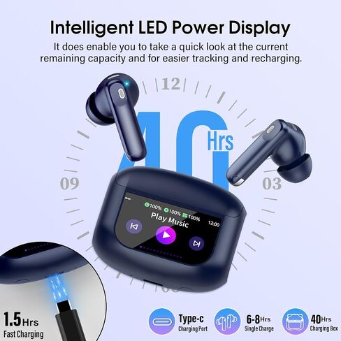 Wireless Earbuds, AI Translation Earbuds Real Time Touch Screen, Dark Blue in Kuwait
