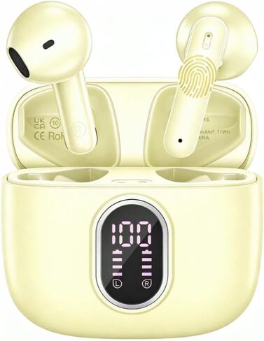Bluetooth 5.3 Wireless Earbuds, 42H Playtime, LED Display, Deep Bass,Yellow in Kuwait