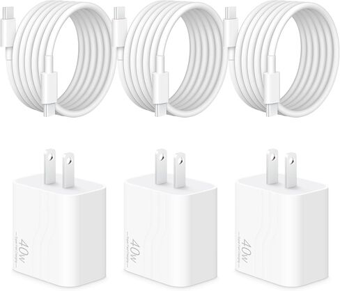 شاحن 35 وات iPhone 17 16 15 شحن سريع، 3 عبوات USB C شاحن من النوع C شواحن 6 أقدام من النوع C إلى C كابل لـ IP 17/17 Air/17 Plus/17 Pro Max/16/16 Pro/16 Plus/16 Pro Max/15 Series- أبيض in Kuwait