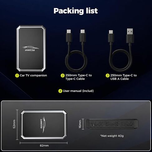 LAMTTO 2-in-1 Wireless CarPlay Adapter, HD Media Port for TV Stick/Console in Kuwait