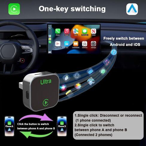 2-in-1 Wireless CarPlay Adapter, 2026 New, Wired to Wireless CarPlay & Android Auto Dongle, Mini Compact USB-A/Type-C Design, Plug and Play in Kuwait