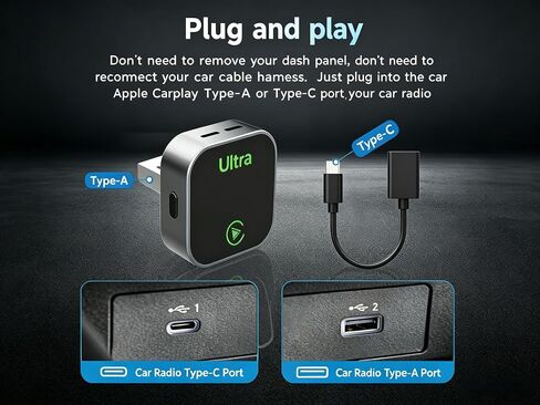 2-in-1 Wireless CarPlay Adapter, 2026 New, Wired to Wireless CarPlay & Android Auto Dongle, Mini Compact USB-A/Type-C Design, Plug and Play in Kuwait