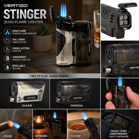 Vertigo Stinger Quad Torch Lighter w/Cigar Punch (Clear) in Kuwait