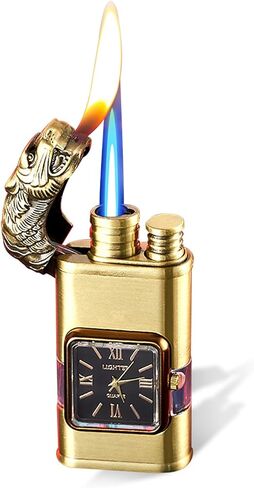 Dual Flame Torch Lighter, Windproof Refillable Butane Lighter with Time Display, Portable Torch Lighter for Outdoor, Camping, BBQ and Daily Use.(Butane Not Included) in Kuwait
