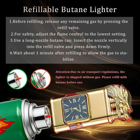 Dual Flame Torch Lighter, Windproof Refillable Butane Lighter with Time Display, Portable Torch Lighter for Outdoor, Camping, BBQ and Daily Use.(Butane Not Included) in Kuwait