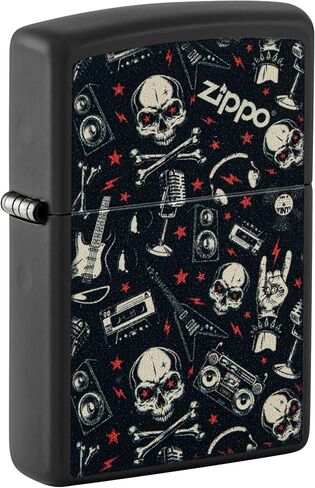 Zippo Lighter: Skulls and Music Pattern - Black Matte 46055 in Kuwait