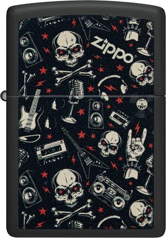 Zippo Lighter: Skulls and Music Pattern - Black Matte 46055 in Kuwait