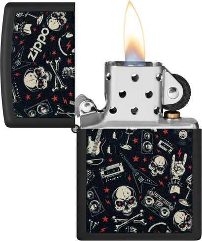 Zippo Lighter: Skulls and Music Pattern - Black Matte 46055 in Kuwait