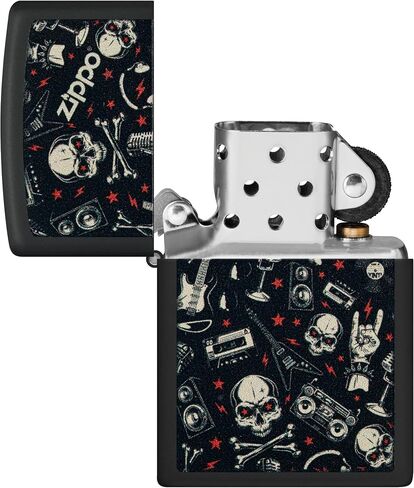 Zippo Lighter: Skulls and Music Pattern - Black Matte 46055 in Kuwait