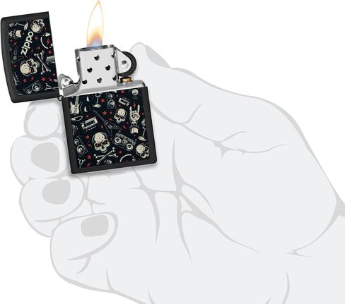 Zippo Lighter: Skulls and Music Pattern - Black Matte 46055 in Kuwait