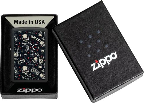 Zippo Lighter: Skulls and Music Pattern - Black Matte 46055 in Kuwait
