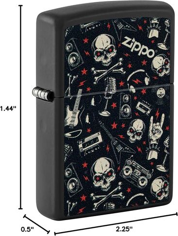 Zippo Lighter: Skulls and Music Pattern - Black Matte 46055 in Kuwait
