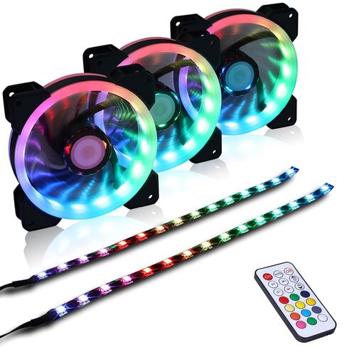 DS 120MM Ring RGB Case Fans with Controller for PC Cases, Computer Case ATX Full Tower, Middle Tower (LED Fans 3PACK Kit, 2PACK LED Strip, 1st GEN Hub Box, A Series) in Kuwait