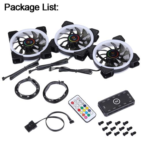 DS 120MM Ring RGB Case Fans with Controller for PC Cases, Computer Case ATX Full Tower, Middle Tower (LED Fans 3PACK Kit, 2PACK LED Strip, 1st GEN Hub Box, A Series) in Kuwait