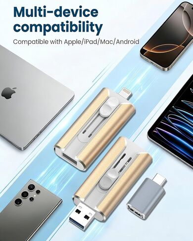 484GB Flash Drive for iPhone&iPad&Android&Pc, Photo StickUSB Stick Memory Stick PhotoNVideo Storage Jump Drive Photo Saver ExternalFlash Drive (Available Space:~484gb),1 Pack,Gold in Kuwait