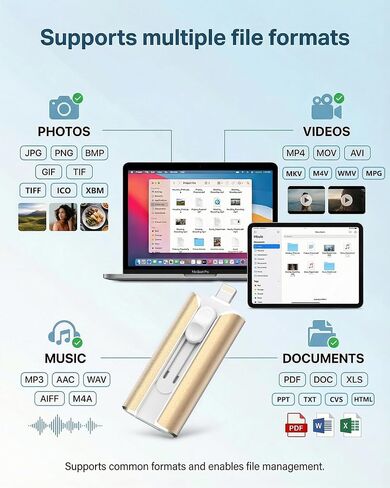 484GB Flash Drive for iPhone&iPad&Android&Pc, Photo StickUSB Stick Memory Stick PhotoNVideo Storage Jump Drive Photo Saver ExternalFlash Drive (Available Space:~484gb),1 Pack,Gold in Kuwait