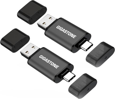 GIGASTONE 512GB Dual USB Flash Drive 2-Pack, USB 3.2 Gen 1, 2-in-1 USB C+A, Speed Up to 100MB/s, Head Cap Design Thumb Drive, Plug & Play for Smartphone/PC/Mac/TV/Car Audio, USB 2.0/3.0/3.1 Compatible in Kuwait