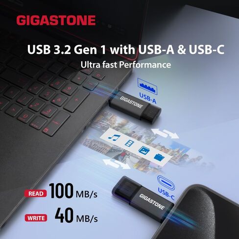 GIGASTONE 512GB Dual USB Flash Drive 2-Pack, USB 3.2 Gen 1, 2-in-1 USB C+A, Speed Up to 100MB/s, Head Cap Design Thumb Drive, Plug & Play for Smartphone/PC/Mac/TV/Car Audio, USB 2.0/3.0/3.1 Compatible in Kuwait