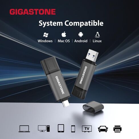 GIGASTONE 512GB Dual USB Flash Drive 2-Pack, USB 3.2 Gen 1, 2-in-1 USB C+A, Speed Up to 100MB/s, Head Cap Design Thumb Drive, Plug & Play for Smartphone/PC/Mac/TV/Car Audio, USB 2.0/3.0/3.1 Compatible in Kuwait