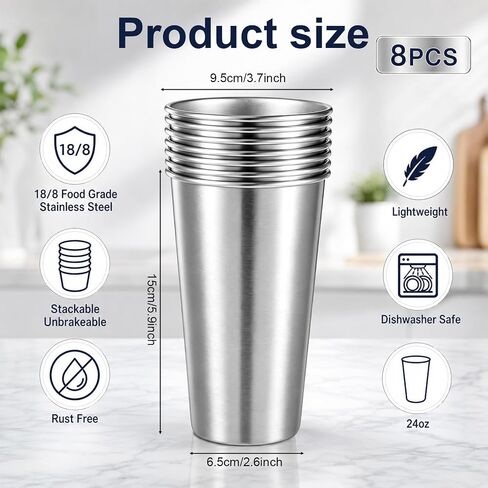 8 Pack 24 oz Stainless Steel Pint Cup in Kuwait