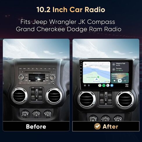 Car Radio Stereo for Jeep Wrangler JK 2007 2008 2009 2010 2011 2012 2013 2014 2015 2016 2017 2018, 10" Android Head Unit, Wireless CarPlay, Android Auto, GPS, Bluetooth, SWC, Backup Camera in Kuwait