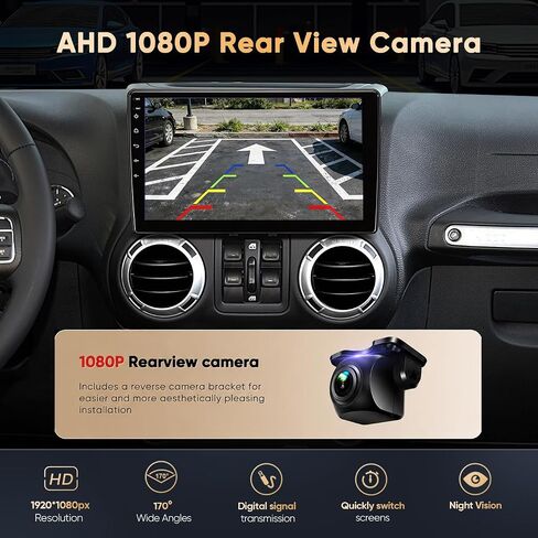 Car Radio Stereo for Jeep Wrangler JK 2007 2008 2009 2010 2011 2012 2013 2014 2015 2016 2017 2018, 10" Android Head Unit, Wireless CarPlay, Android Auto, GPS, Bluetooth, SWC, Backup Camera in Kuwait