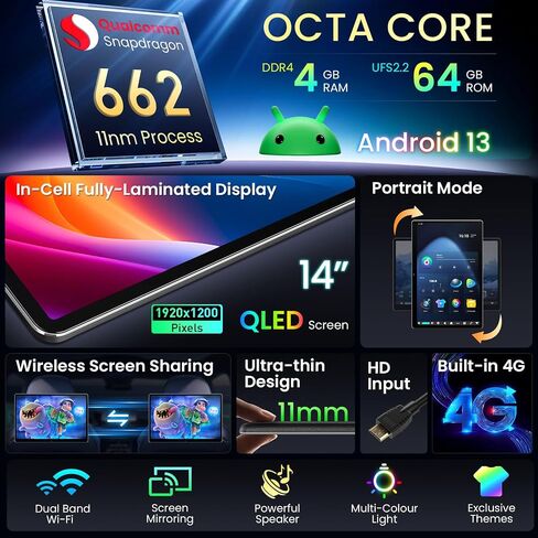 XTRONS 14" Android 13 Headrest Monitor Snapdragon 662 4GB 64GB HDMI for Car in Kuwait
