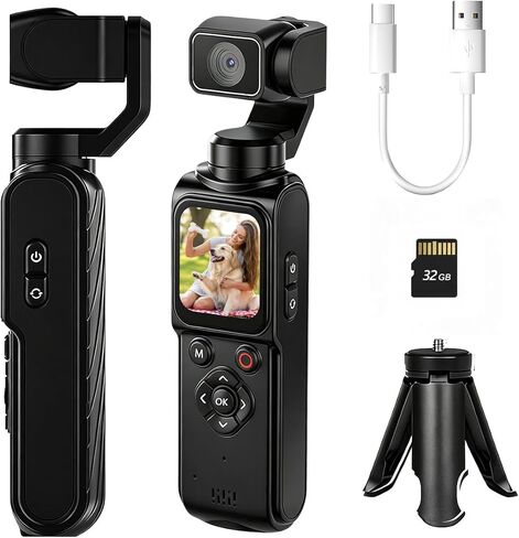 4K Vlogging Camera with Stabilization, 75MP Pocket Camera with Face Tracking & 330° Rotating Lens, Handheld Content Creator Camera for YouTube TikTok Travel Vlog - Black in Kuwait