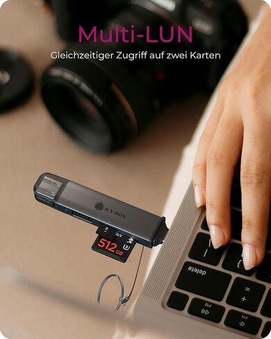 ICY Box IB-CR203-CU3 3-in-1 Card Reader USB-C/A, SD & MicroSD Card Reader 5 Gbps with Additional USB-A Port, for PC, Notebook, MacBook, Tablet & Smartphone in Kuwait