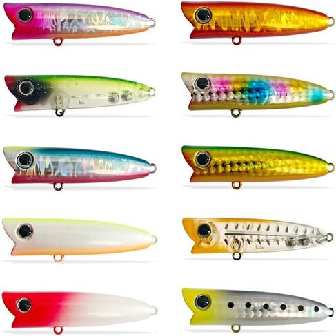 Pack of 10 Popper Fishing Lure 6cm/6g Artificial Hard Baits Without Hooks Topwater Popper Saltwater Fishing Bait for Bass Pike in Kuwait